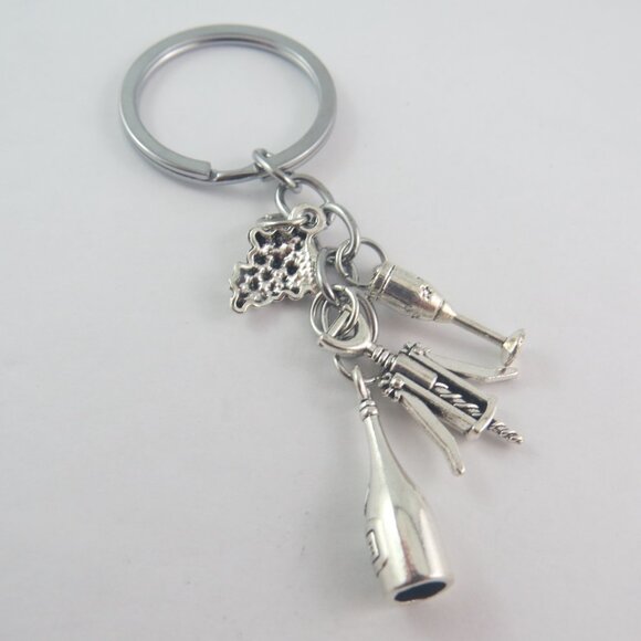 Wine Lover Keychain Wine Bottle Glass Charm Grape Key Ring Vineyard Accessory - Picture 4 of 4